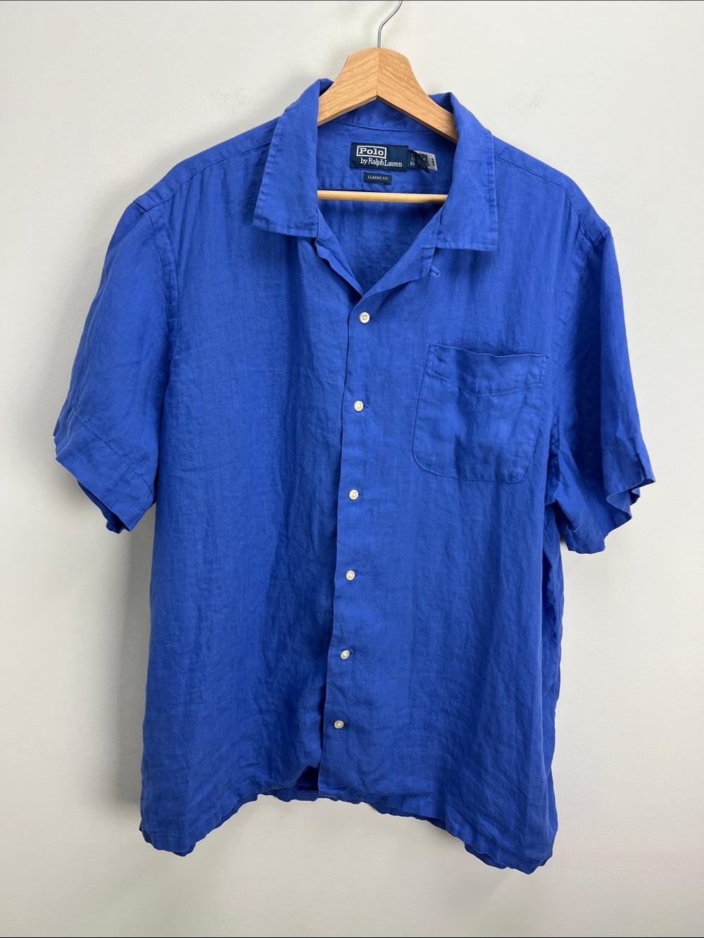 Polo Ralph Lauren Classic Fit Linen Shirt Blue Button Down Loop Collar Mens XL